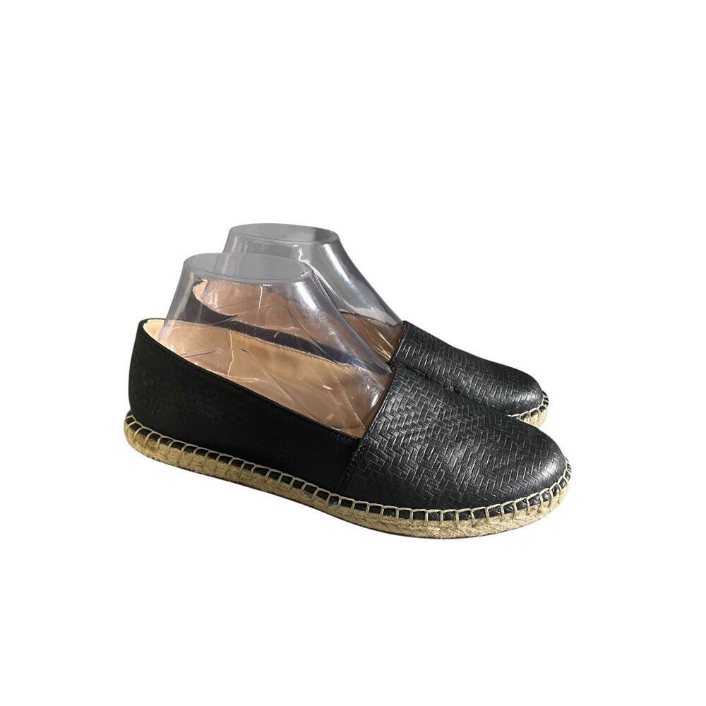 C Wonder Women’s Margot Black Leather Slip On Espadrilles Size-8M